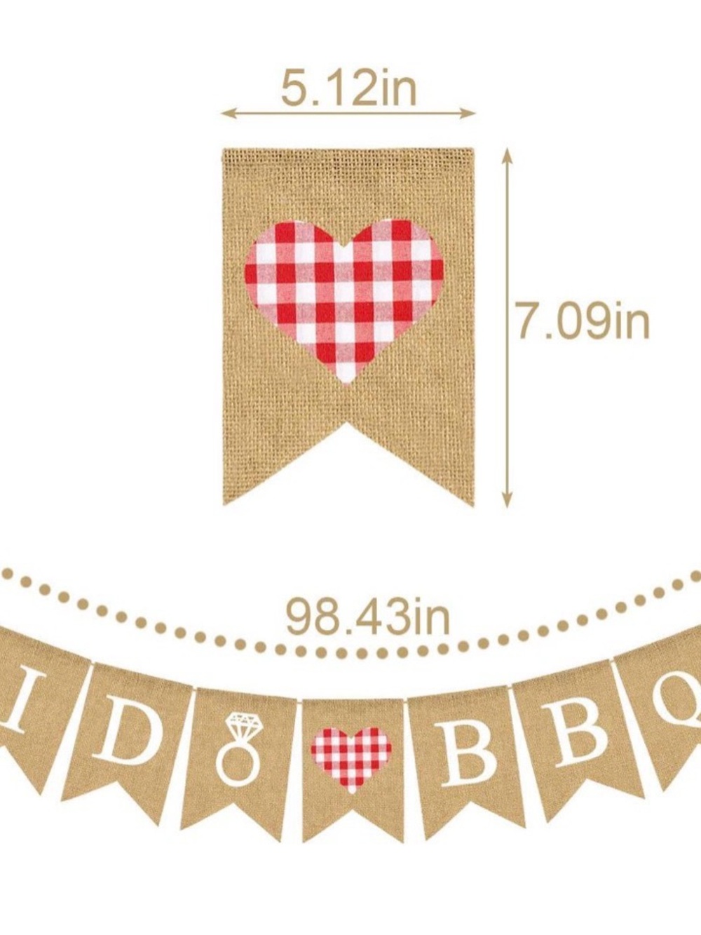 I DO BBQ Burlap Banner with Red Gingham Accents and 4 red gingham table runners - Picture 5 of 7